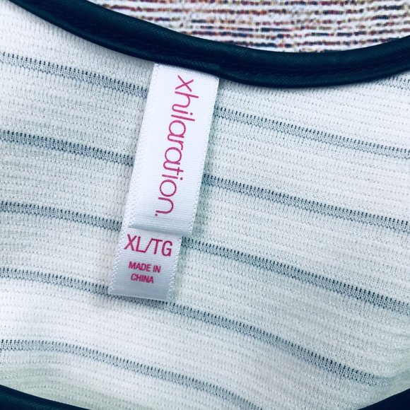 NWOT Xhiliration black white stripe peplum top XL - Picture 3 of 4